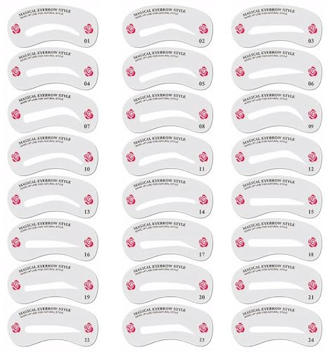 Kit di stencil per sopracciglia per donne 24 stili Stencil per sopracciglia per per in PET lavabile naturale riutilizzabile per principianti, kit per trucco rapido