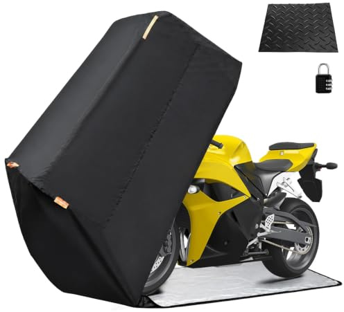 Fully Enclosed TRUCFUSION Motorcycle Cover, Waterproof 210D Oxford with Locking and Non-Slip Pad, 38 x 16 x 20 inches, Weather-proof Protection for Outdoor/Indoor Storage