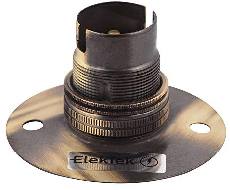 ElekTek Batten B22 BC Bajonett lamphållare med skuggring 50 mm/2 tum centerfästen passar till BESA ledningslåda – borstad antik