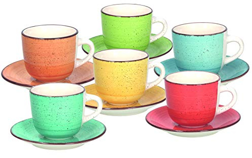 Tognana Art & Pepper, Set 6 Tazze Tè con Piatto cc 250, Stoneware, Multicolore