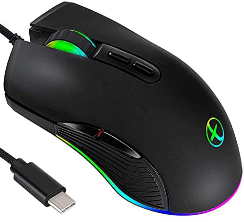 IULONEE Ratón Tipo C, Ratones Tipo USB C con Cable RGB para Juegos Ergonómico Compatible con Matebook, Chromebook, HP OMEN, PC con Windows y Más Dispositivos USB Tipo C Negro