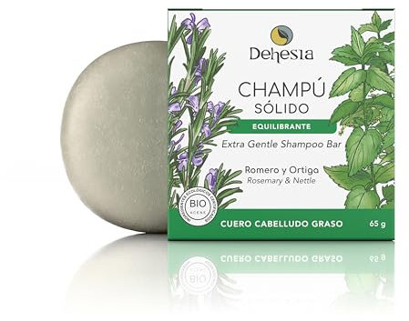 Champú sólido natural sin sulfatos para cuero cabelludo graso | Pelo limpio más tiempo | Natural, 100% vegano y ecológico sin siliconas | Con arcilla verde, romero y ortiga