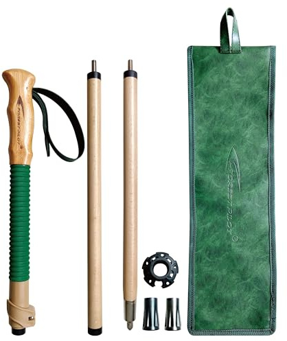 FOREST PILOT Trekking Pole- 1-pc Pack - Adjustable Hiking or Walking Stick –Strong, Natural Beech Wood - Quick Adjust Flip-Lock - Beech Wood Grip, Leather Strap (Green)