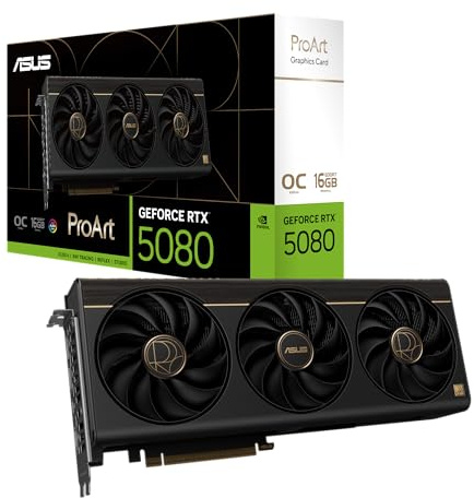 ASUS ProArt GeForce RTX 5080 16GB OC Edition GDDR7 Content Creation - Tarjeta gráfica (NVIDIA Blackwell, DLSS 4, Gaming, 2,5-Slot, PCIe 5.0, 1 USB-C, 1 HDMI 2.1b, 2 DisplayPort 2.1b, PROART-RTX5080
