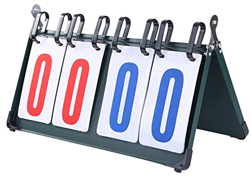 Tragbar Tischplatte Schiedsrichter Flip Anzeigetafel, 4 Ziffern/2 Gruppe Ergebnis, Wasserdicht PVC Rot&Blaue Zahlenkarte Stahlbox, Geeignet für Verschiedene Wettbewerbe Quiz Debatten Punkte Anlass