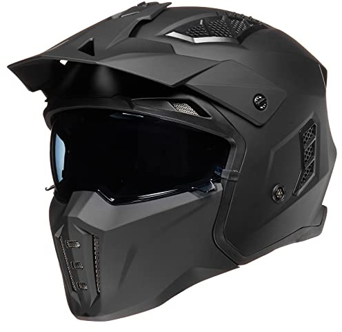 ILM Open Face Motorcycle 3/4 Half Helmet for Men and Women, Vintage Retro Helmet with Visor for Moped ATV Cruiser Scooter DOT Model Z302(Matte Black,Medium)