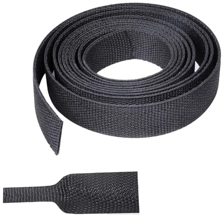 BuyUneed Braided Sleeving Heat Shrinkable Fabric 2:1 Ratio- Abrasion Protection Flexibility Wiring Harness Cable Sheath (3/8 ID, 16ft)