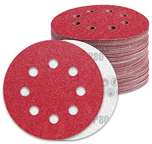 Schleifpapier 125mm Klett 80 Körnung Schleifscheiben für 8 Loch Exzenterschleifer (90 Stück)
