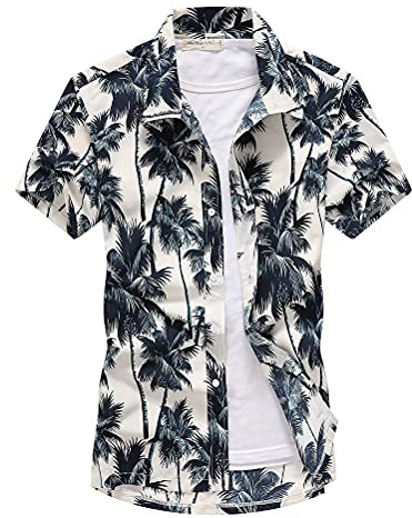 Onsoyours Chemise à Manches Courtes Rayures Colorées pour Hommes Ete Grande Taille Hawaïenne Carreaux Imprimé Plage DéContracté Poche-Avant Tops Blouse A Blanc 3XL