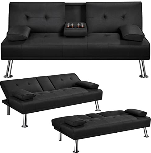 Yaheetech Divano Convertibile in Letto con 2 Cuscini Divano Letto Pieghevole 3 in 1 Mobile Arredamento con Piccolo Tavolino 167 × 81,5 × 75 cm da Soggiorno in Tessuto Nero