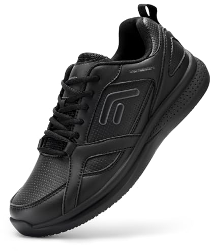 FitVille Arbeitsschuhe Herren Extra Breit rutschfeste Schuhe Kochschuhe Wasserdicht Walkingschuhe Leicht Freizeitschuhe Laufsohle Dämpfung Non-Slip Sportschuhe,Schwarz,46 EU,Weit