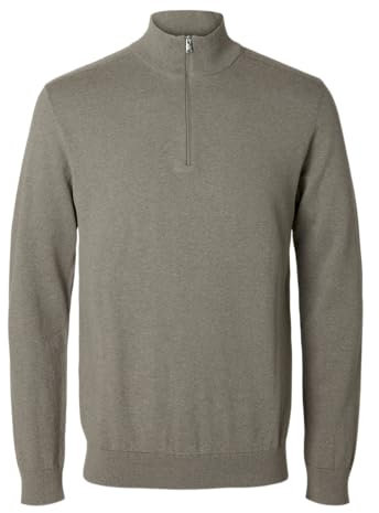 SELETED HOMME Herren SLHBERG Half Zip Cardigan NOOS Strickpullover, Vetiver/Detail:Melange, L