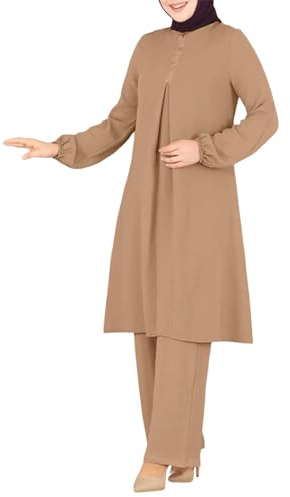 KBOPLEMQ Vêtements de prière musulmane pour femme - Haut à manches longues + pantalon long 2 pièces - Corban Ramadan - Tenue du Ramadan Abaya - Tenue du Ramadan - Moyen-Orient - Vêtements islamiques