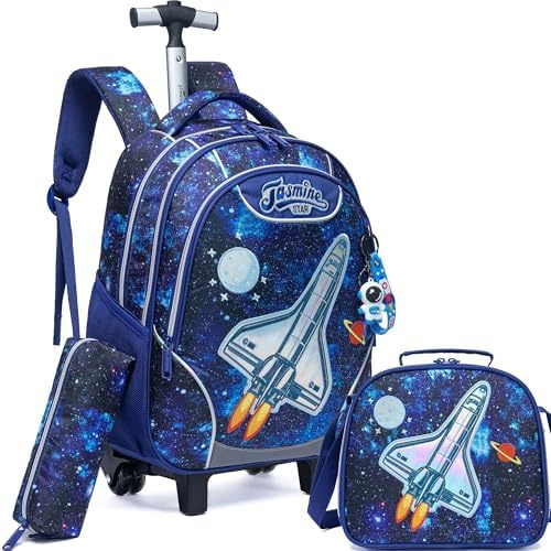 HTgroce Cartable a Roulette Garçon Primaire, Cartables Scolaire Trolley Bag Sac à Dos avec roulettes Léger Cartable Ensemble de Sac de Voyage pour L'école, Le Voyage, la randonnée.