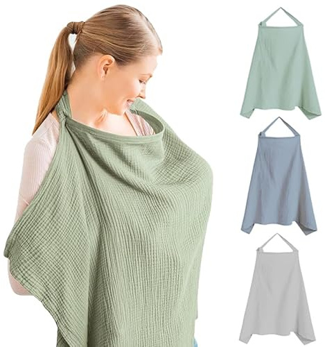 Tablier Allaitement FaJoek Couverture d'Allaitement en Coton 75 * 95cm, Tablier d'Allaitement avec Bretelles Réglables, Douce et Respirante Écharpe d'Allaitement pour Bébé (Vert)