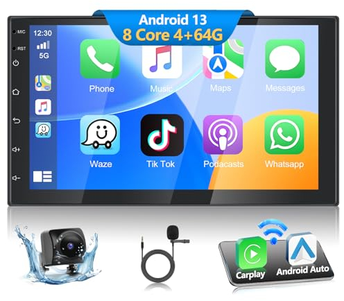 8 Core Podofo 2 Din Autoradio 4+64G Wireless A-pple Carplay Android Auto Radio, 7'' Doppio Din Stereo Radio Schermo IPS Bluetooth 5.0 GPS WiFi DSP FM/RDS 2USB + Telecamera Posteriore AHD & Microfono