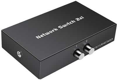 GINTOOYUN Selector de interruptor manual de red RJ45 de 2 pulgadas, 1 salida, caja de conmutación bidireccional de 2 puertos RJ11 RJ12 para compartir manualmente