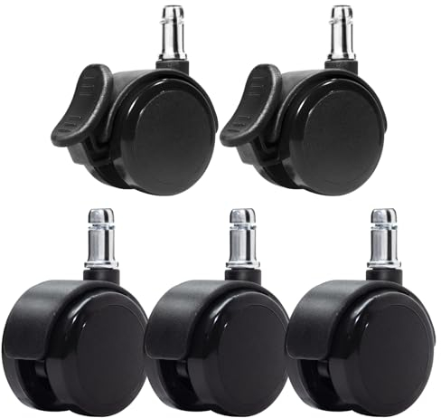 HUAERSICO Ruedas para silla de oficina con freno, 11 mm x 22 mm, para silla de escritorio, ruedas de goma, sillas de oficina, sillas de juegos, etc., para todo tipo de suelos, juego de 5 (2 con freno