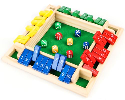 MplehDa Wooden Board Game, 4 Player Shut The Box Game Dice Game Wooden Math Traditional Pub Board Dice Game Travel 4 Players Great Family Board Games Holiday Fun Game