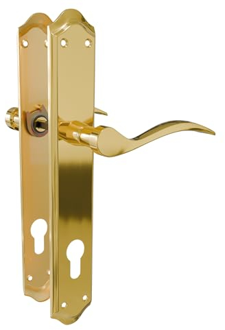 Amig – Türdrückergarnitur mit Langschild – Vierkant 8 mm – Schlüssellochabstand 85 mm – Schild 256 x 48 mm – Material: Stahl – Messing matt