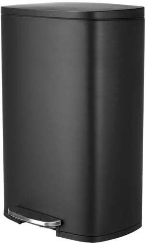 LIFERUN Pattumiera Cucina 50 Litri, Cestino a Pedale in Acciaio con Coperchio a Chiusura Morbida, Secchio Interno, 50 l Cestino per Interno Cucina, Bagno, Ufficio, Nero