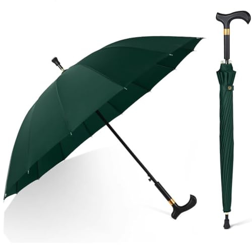 HEFJIAYCIQ Paraguas Bastón Multifunción, Ligero Resistente Al Desgaste De Aluminio Varilla Recta, Antideslizante Turismo De Escalada Mango Largo Muleta Paraguas,Verde,86cm/33inch