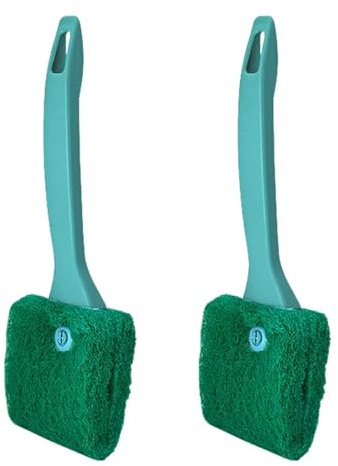 MiOYOOW Fish Tank Cleaning Brush, 2Pcs Aquarium Algae Scraper Double-Side Sponge Scrubber Cleaner with Extended Curved Handle for Fish Tank Glass Cleaning