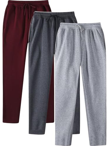 DUHENWU Pack de 3 pantalones de chándal para hombre, cómodos pantalones deportivos de invierno, cálidos, de color sólido, pantalones de entrenamiento holgados, cintura elástica, pantalones de ocio