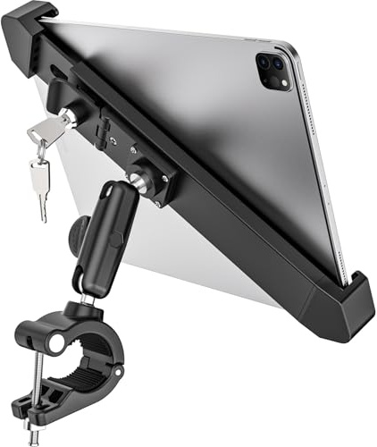 Dosvsi Support de tablette de sécurité pour tablette avec serrure et clé, pince de vélo électrique réglable à 360° pour iPad Pro 11 Air Mini, Tab, appareils de 7 à 11