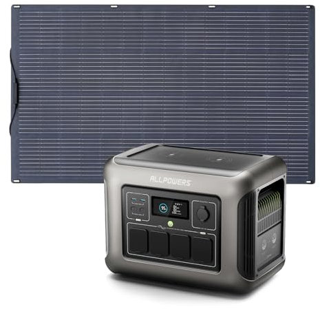 ALLPOWERS Solar Generator R1500 + 200W Solar Panel SF200, 1152Wh LiFePO4 Battery 230V/1800W AC/100W USB-C Output Portable Power Station, Emergency Backup for RVs/Outdoors/Picnics/Fishing/Traveling