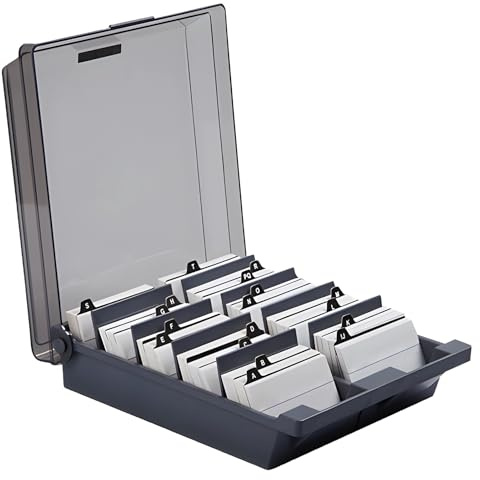YOFAPA Caja organizadora de tarjetas de visita, capacidad para 1000 tarjetas, archivo de 4 secciones con separadores alfabéticos, soporte para tarjetas de visita, estuche de almacenamiento de plástico