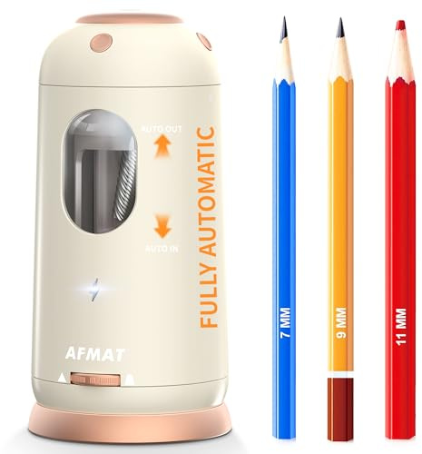 AFMAT Electric Pencil Sharpener, Auto in & Out, Fully Automatic Pencil Sharpener, Rechargeable Hands-Free Sharpeners for Jumbo & Colored Pencils (7-11.5mm), Good for Classroom/Home PSC8(Off White)