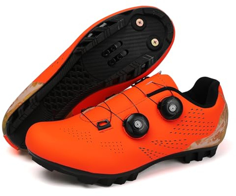 Mateju Chaussure VTT Homme Femme, 36-47 EU Chaussure VTT Homme Automatique avec 2 Pointes Antidérapantes Antidérapant et Respirant Extérieur Sport (40,VTT Orange)