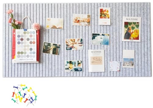 LYPPUL 60x40cm Tablero de Corcho Grande, Corcho Pared Autoadhesivo 0,9 cm de Grosor, Tablón de Anuncios de Fieltro Autoadhesivo con 35 Alfileres para Fotos Notas en Casa Oficina（Gris Plata）