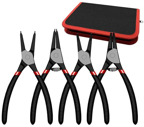 C&T 4-Piece Snap Ring Pliers Set,7 Internal/External Circlip Pliers Kit (Straight & Bent Jaw),CR-V Steel, for Retainer Removal, Includes Storage Pouch