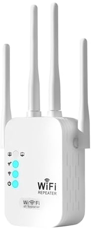 Repetidor WiFi 1200Mbps Amplificador Señal WiFi Doble Banda 5GHz/2.4GHz | Extensor de Red Inalámbrica con 4 Antenas, Puerto Ethernet Modo Repetidor/Router/Ap, para Casa y Oficina