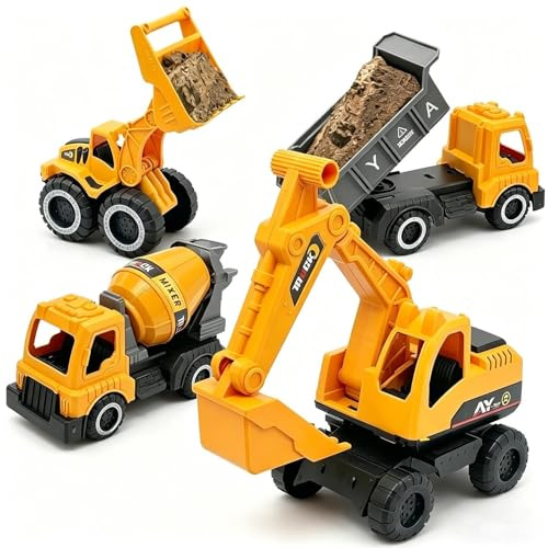 Set Di Giocattoli Da Costruzione Con Sabbia - Confezione Da 4 Giocattoli Per Camion Di Ingegneria Educativa, Set Da Gioco Per Veicoli Di Cemento Con Discarica Per Escavatori Bulldozer Con Funzioni Di