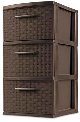 Sterilite 2-Pack 3 Drawer Weave Tower Home Plastic Organizer with Handles, Espresso - Tall Vertical Storage Unit for Bedroom, Closet, Bathroom, Dorm Room, and Office Organization