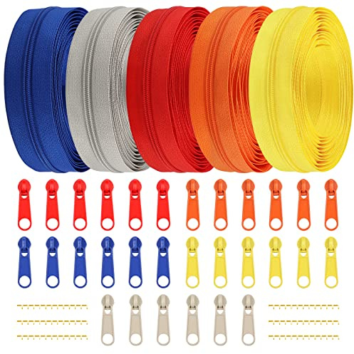 Doitem 2.8 dragkedja, 14 meter, nylon, ändlös dragkedja, set med löpare, 5 färger