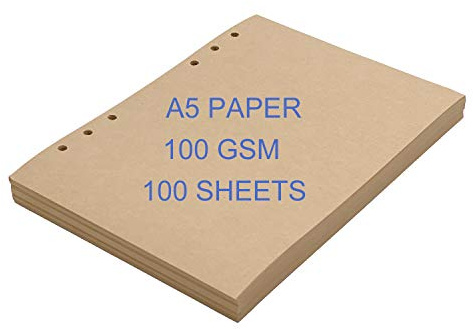 ThxMadam A5 kraftpapper 6 hål ring pärm påfyllningspapper tomt 100 GSM tjocka inlägg sida 100 ark papper/200 sidor för standard 6 hål påfyllningsbar anteckningsbok A5 skrift resedagbok skissbok