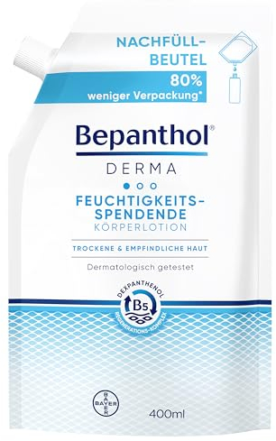 Bepanthol DERMA Feuchtigkeitsspendende Körperlotion, Körperpflege für empfindliche und trockene Haut, dermatologisch getestete Feuchtigkeitscreme mit Dexpanthenol, 400 ml Nachfüllbeutel