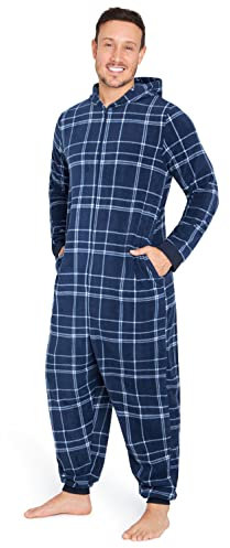 CityComfort Onesies for Men and Teens, Loungewear Fleece Pyjamas Men All in One Jumpsuit Nightwear (Navy Check, M)