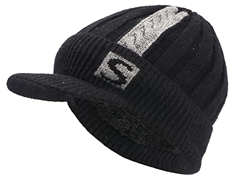 Beanie Mütze Herren Damen Winter Strickmütze Warm Fleece Gefüttert Skimütze mit Schirm, Wintermütze Weich Winterhüte Jersey Mütze Elastisch Skull Cap zum Joggen Camping Geschenke für Männer Frauen