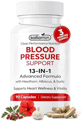 Kaitamin Blood Pressure Support Supplement - Circulation Support & Heart Health Supplements - 13-in-1 Formula with Hawthorn Berry, Hibiscus & Garlic Supplements - 90 Capsules (3-Month Supply)