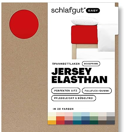 Schlafgut Easy Jersey Elasthan Boxspring Spannbettlaken 140x200 bis 160x220 Red Deep, Spannbetttuch aus superweicher Baumwolle mit Elasthan