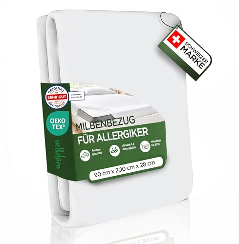 Welldora ǀ Premium Milbenbezug Matratzen 90x200x28 ǀ Fachärztlich getesteter Allergiker Matratzenschoner ǀ Anti Milben Encasing mit Reissverschluss ǀ Allergiker Bettwäsche