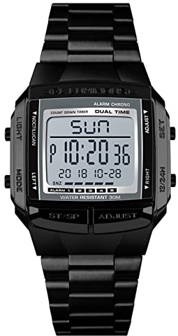 Nicoone Reloj digital de lujo para hombre, resistente al agua, 30 m, con cronómetro y 2 horas, para reuniones, negocios, ocio, con aspecto fresco y diseño de lujo, Negro , Pulsera