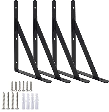 Ouvin 4 Pack Black Shelf Brackets Heavy Duty for Easy Installation 300mm