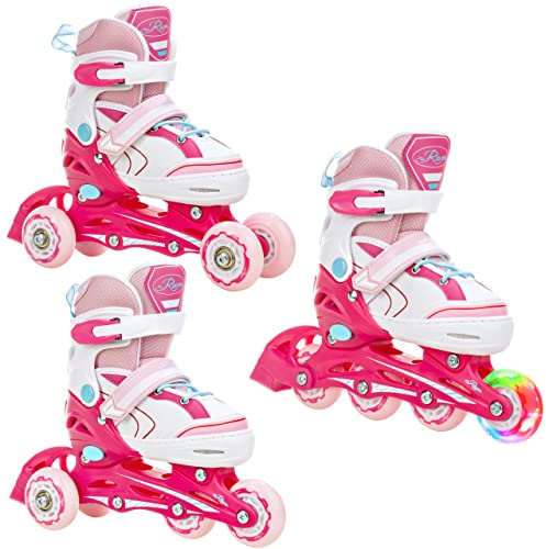 RAVEN 3in1 Inline Skates Triskates Rollschuhe Inliner für Kinder Mädchen verstellbar (Lia Pink, 34-37 (21,5cm-24cm))