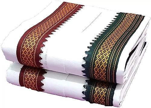 ASHIRWAD 100% Pure Cotton Gamcha Gomasa Stole Angocha Muffler Patka Soft with Border Color White & others | AE000187-00 (Gamcha-2)